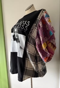 Image 3 of Upcycled “Diana Ross” flannel and kantha ruffled sleeve shirt