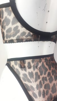 Image 3 of The SUBMIT open cup bra & high cut SABBATH lingerie set in leopard mesh.