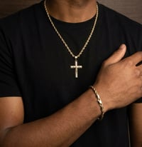 Image 1 of Iced Out Cross 4mm Rope Chain 22” + 8” Bracelet Gold Plated | CZ Cross Pendant