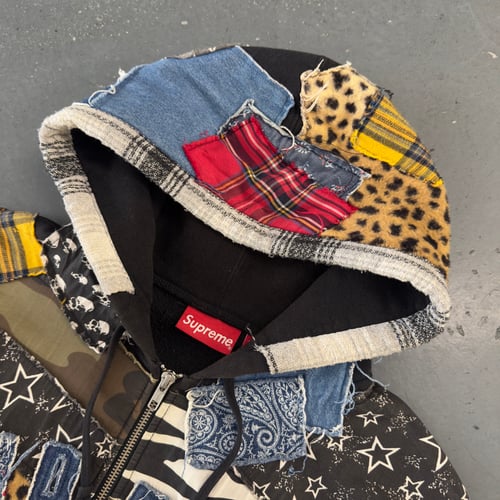Image of FW 17 Supreme Patchwork Zip Up Hoodie, size medium