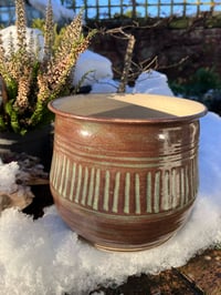 Image 1 of Brown Vase/planter with green detail