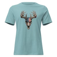 Image 7 of Women's Relaxed T-Shirt, Americana Deer Skull with Antlers Patriotic Tee