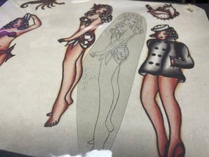 Image of Original 1950’s “Painless Nell” Bowen “Islander Pinup” Acetate Stencil & “PN” etching