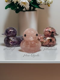 Image 1 of Set of 3 Natural Crystals in Resin OlllllO Ducks Ceramic Coated with Ducking Cards 'Love Ducks'