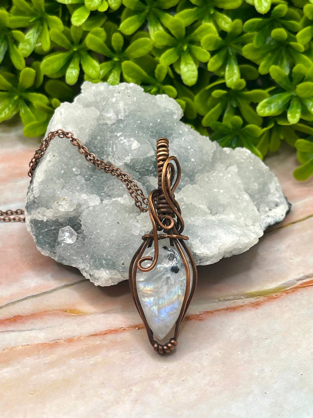 Image of Rainbow Moonstone wire wrapped necklace 