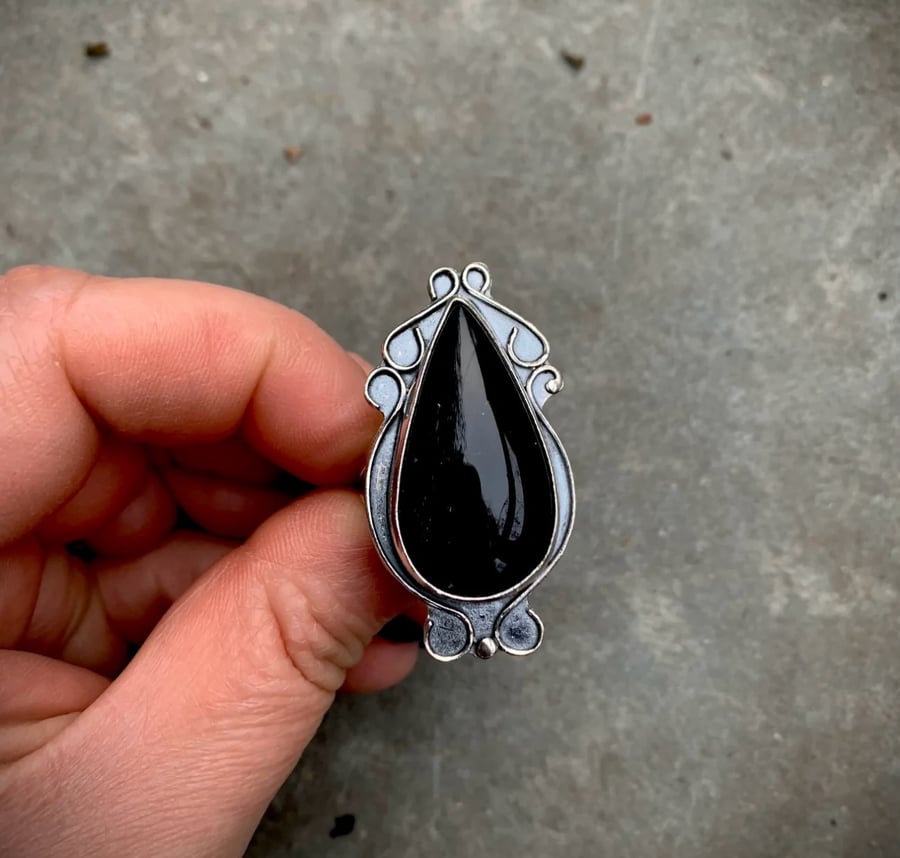 Image of The Shadow Singer Onyx Ring- Fina Moon Silver Studio