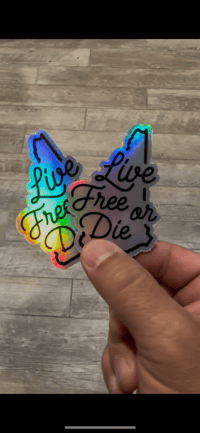  Cursive live free or die rainbow sticker