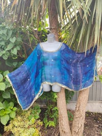 Image 1 of Poncho Woodstock Top -free size Blue purple see thru
