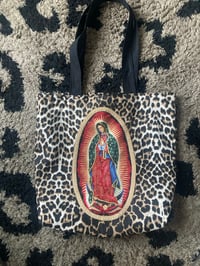 Image 10 of Virgin of Guadalupe leopard shoulder tote bag with choice of 2 