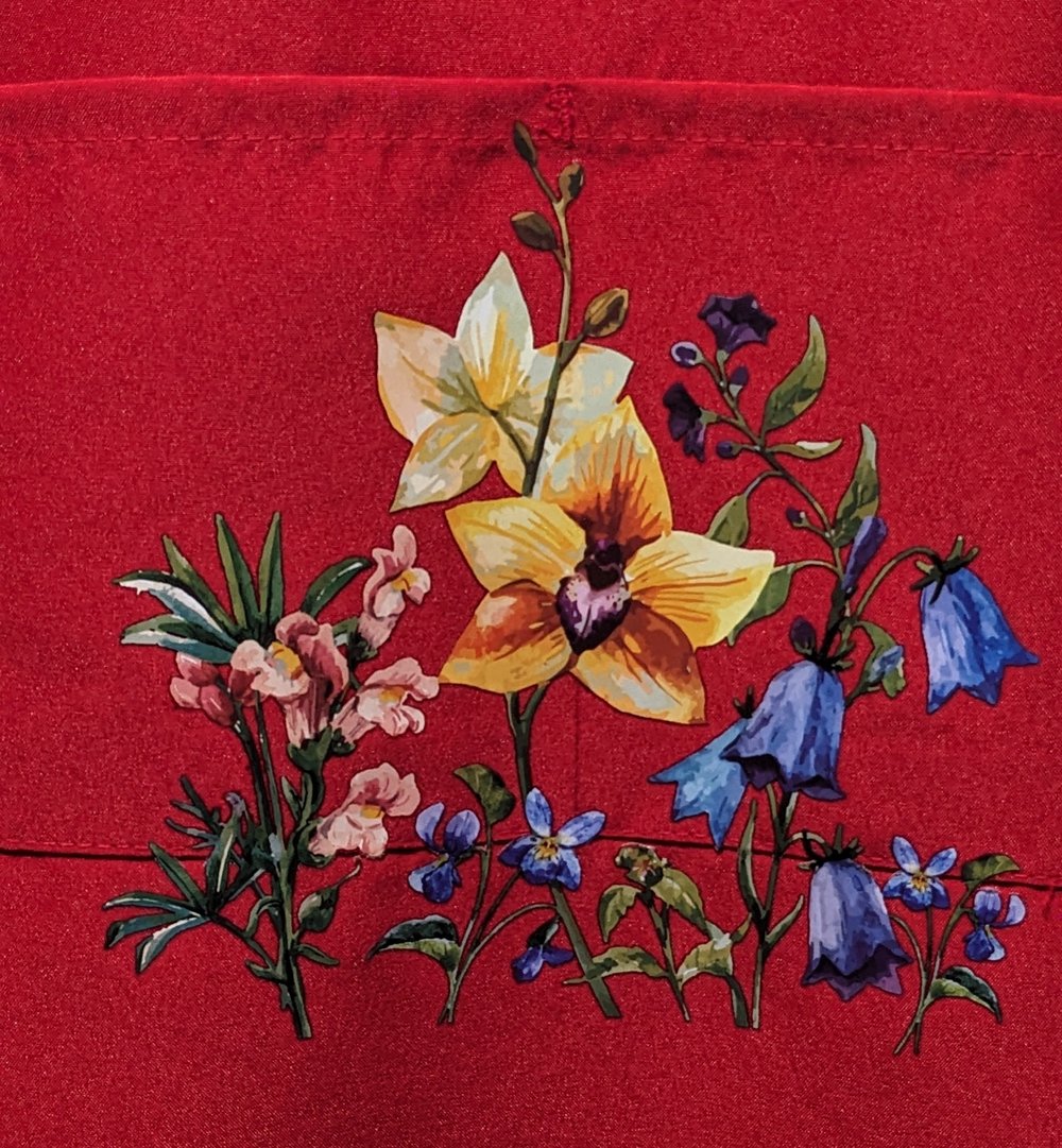 Image of Rainbow Butterfly and Flowers Apron (red)