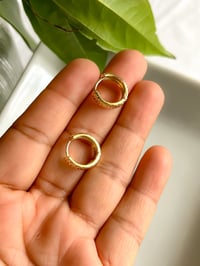 Image 3 of Medium Hammered Chunky Hoops Gold Plated 