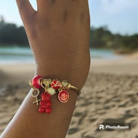 Image 4 of Pink/Red Charm Gold Laminated Bracelet