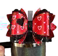 Image 1 of Heart Bow Tumbler Straw Topper – Valentine’s Cup Accessory