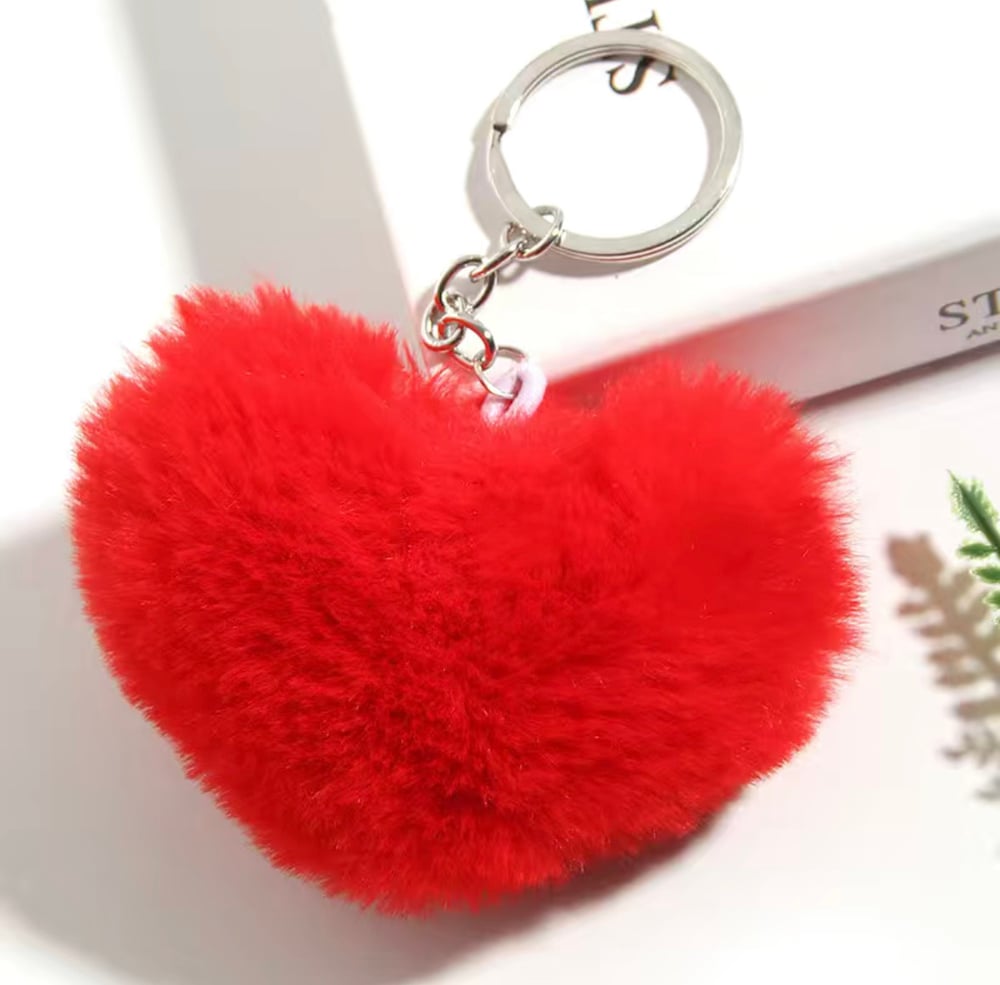 Image of Key Chain,Fluffy Love Heart Keychain Key Ring Pendant Handbag Bag Faux Fur Wallet Decor