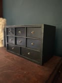 Petit meuble d’horloger en bois noir laqué, 8 tiroirs, vintage
