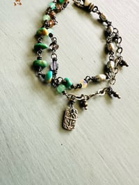 Image 2 of double strand turquoise pearl and opal charm bracelet