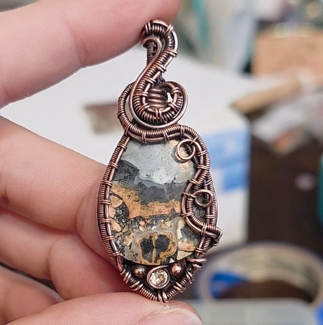 Maligano Jasper w/cz antiqued copper 