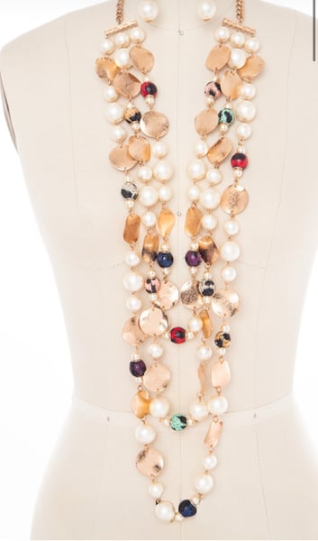Image of Grace Mix Media Pearl Station Long Necklace Set