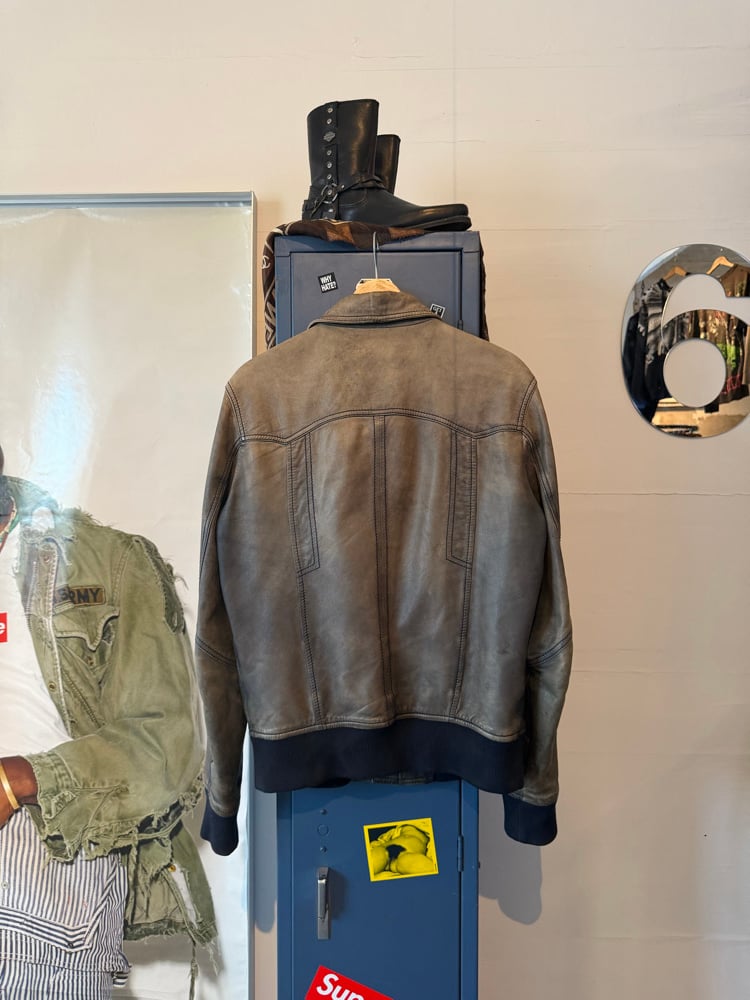 Image of Dolce & Gabbana Washed Grey Leather Jacket