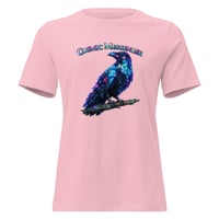 Image 4 of Cosmic Messenger Raven Women's Shirt – Mystical Galaxy Crow Graphic Tee | Celestial Bird Art