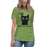 Image 7 of Women's Relaxed T-Shirt, Cats Rule the World T-Shirt | Cute Black Cat Funny Graphic Tee
