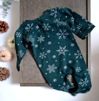 Image 3 of Christmas newborn romper for photo shoots | emerald | snowflakes