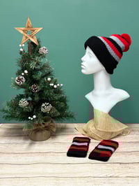 Image 2 of 4 in 1 Hat & Handwarmer Set, Size S (Teen -Small Adult) Red, Black & Grey