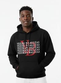 Image 1 of YB Black Stacked Print Heavy Blend Pullover Hoodie