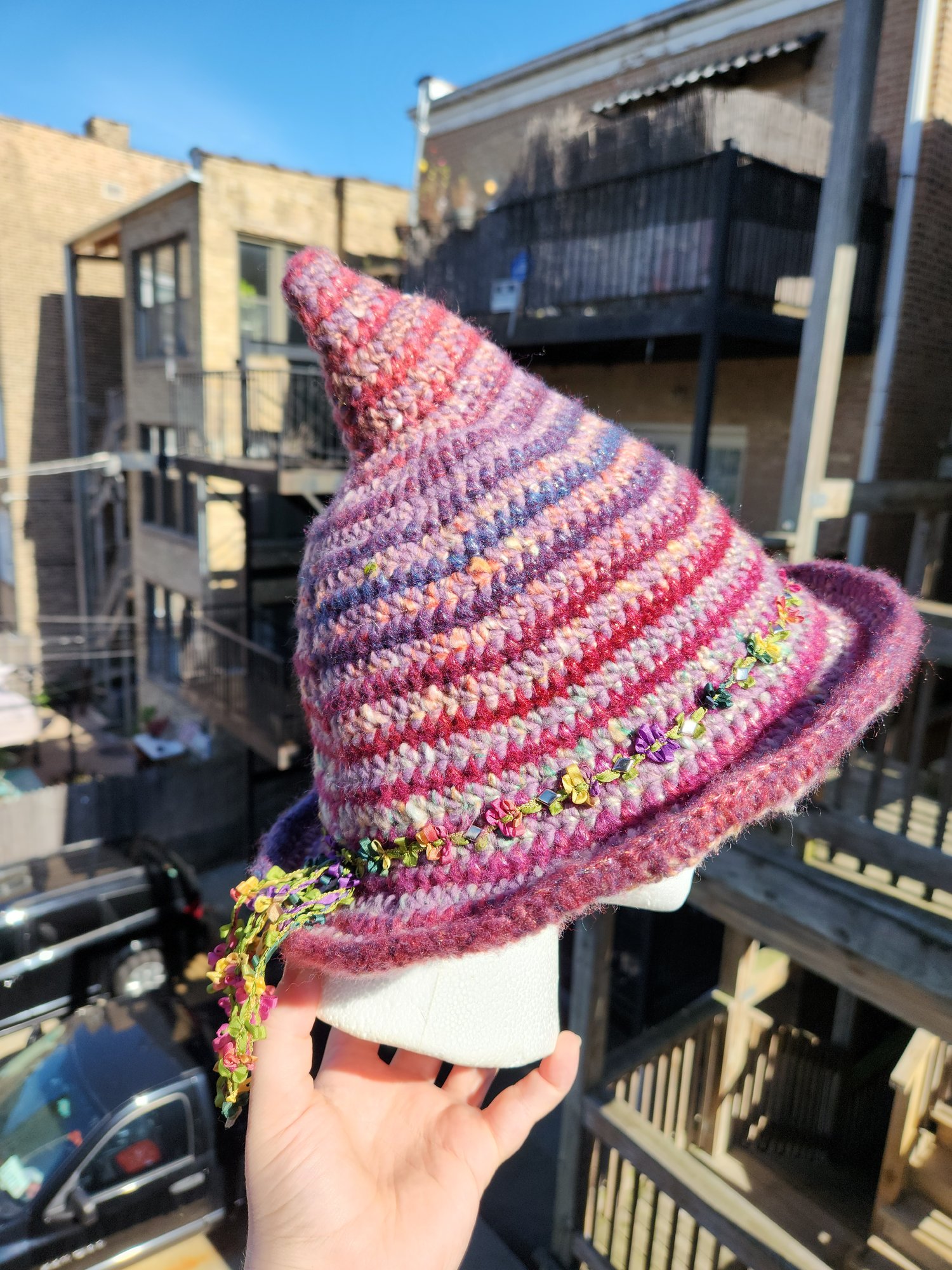 purple rainbow witch hat