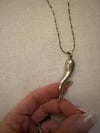 vintage LARGE italian cornicello horn good luck necklace sterling 