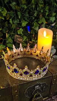 Image 10 of 👑The Armored Kingdom Oceanic Sapphire Blue Queens Crown (Gold)-Royal-Gem Encrusted-Durable