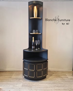 Image of Tall, Mid Century Corner Cabinet in Black and Gold - By Nathan