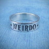 Image 1 of WEIRDO silver ring with star stamps (capitals). Hand stamped silver 925 ring