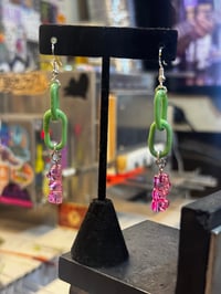 Chain Earrings w Pink Gummy Bear Charms
