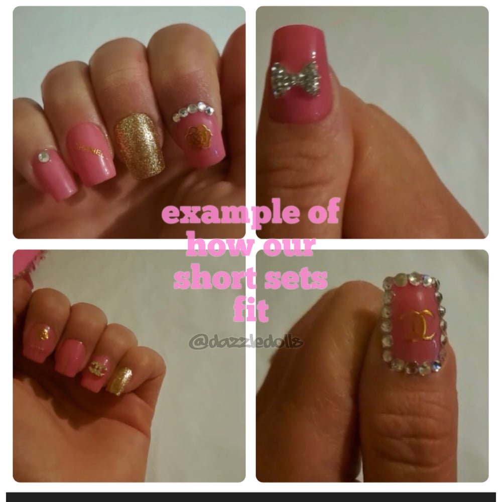 Image of Pink Lv inspired short square shape set