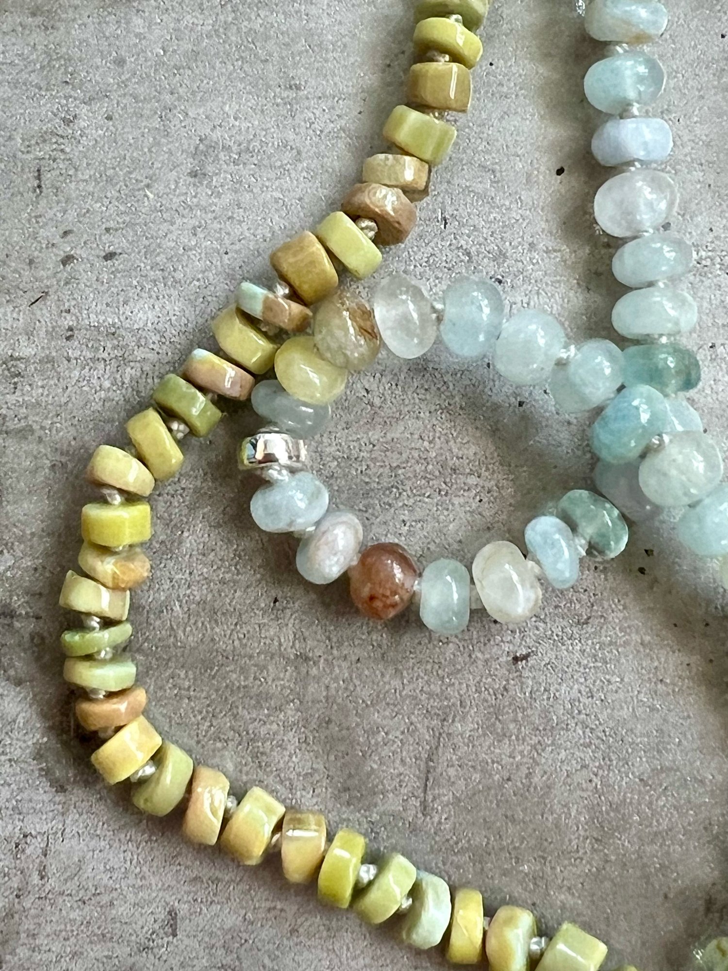 Image of Aquamarine, Rutilated Quartz, & Green Opal Beaded Necklace