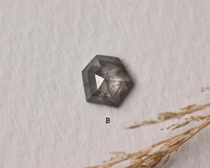 Image of 18ct yellow gold, Hexagonal Grey diamond Trilogy ring (LON239)