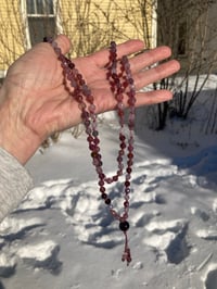 Image 10 of Rainbow Spinel Mala with Purple Garnet Guru Bead, Spinel 108 Bead Japa Mala Hand Knotted Necklace
