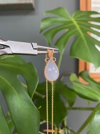 Image 3 of Gold Blue Chalcedony Teardrop Crystal Necklace