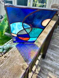 Image 3 of Abstract Stained-Glass Panel - Modern Coastal Window Hanging Art Decor