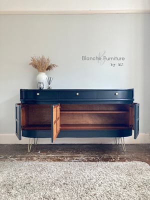 Image of Stunning Nathan Curved Sideboard in Matt Black on Gold Hairpin Legs