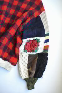 Image 2 of Upcycled Patchwork Sweater Red Plaid Rose M