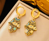 Image 2 of Hamsa Hand with Evil Eye Non-Fading Vintage Painted Necklace Earrings Set
