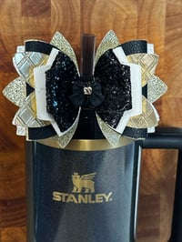 Image 1 of Wild Blooms Black, Cream, and Gold Tumbler Straw Topper Bow