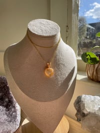 Image 1 of Gold Glowy Flower Agate Heart Crystal Necklace