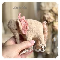 Image 10 of Handmade pink beige standing elephant on wheels