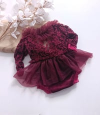 Image 1 of Baby girl body-dress for photoshoot | Mili | burgundy | 0-3 months