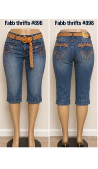 Image 4 of NWT Sz. 14 Apollo belted Beaded Denim Capri #914*19
