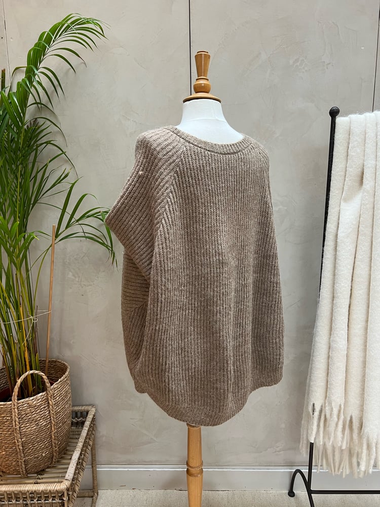 Image of Poncho "Chauve Souris" maille taupe col rond T.U.