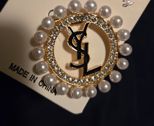 Image of Brooch- Pearl, Bling, Gold & Black